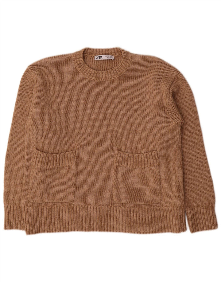 Maglione maglione girocollo oversize da donna Zara UK 10 piccolo poliestere marrone