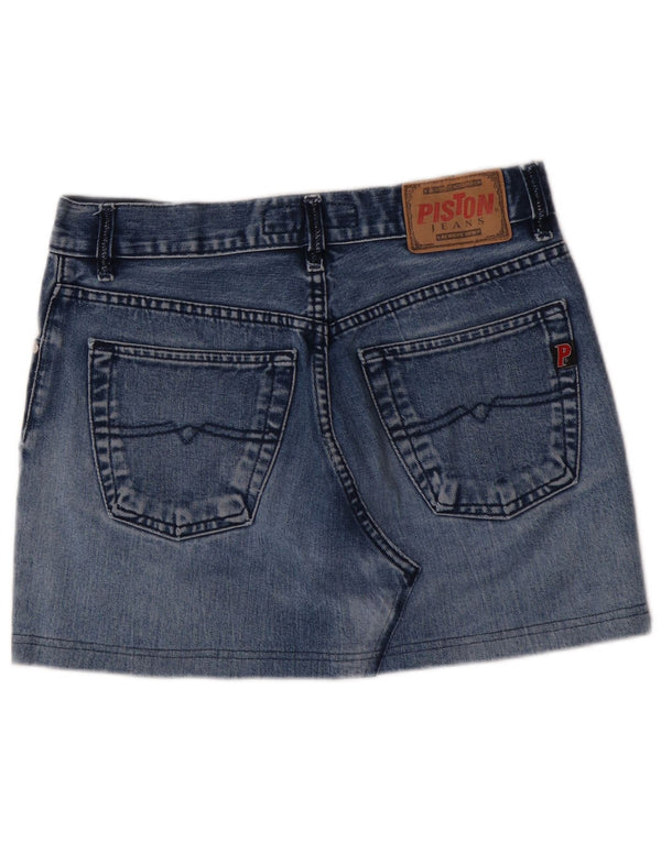 Mini gonna di jeans vintage da donna W33 grande in cotone blu