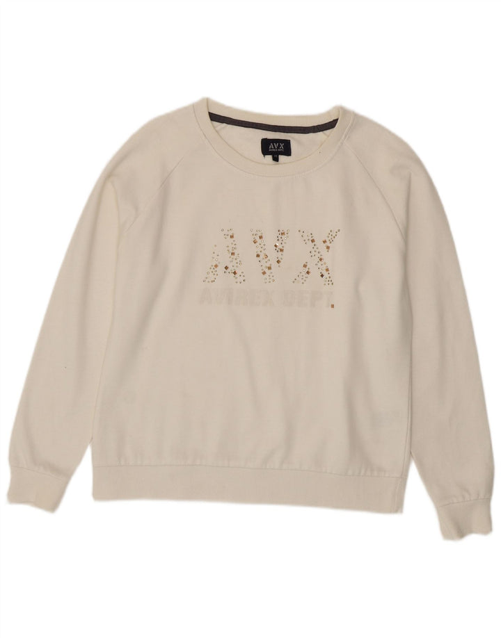 Felpa grafica da donna Avirex Maglione UK 14 Cotone bianco medio