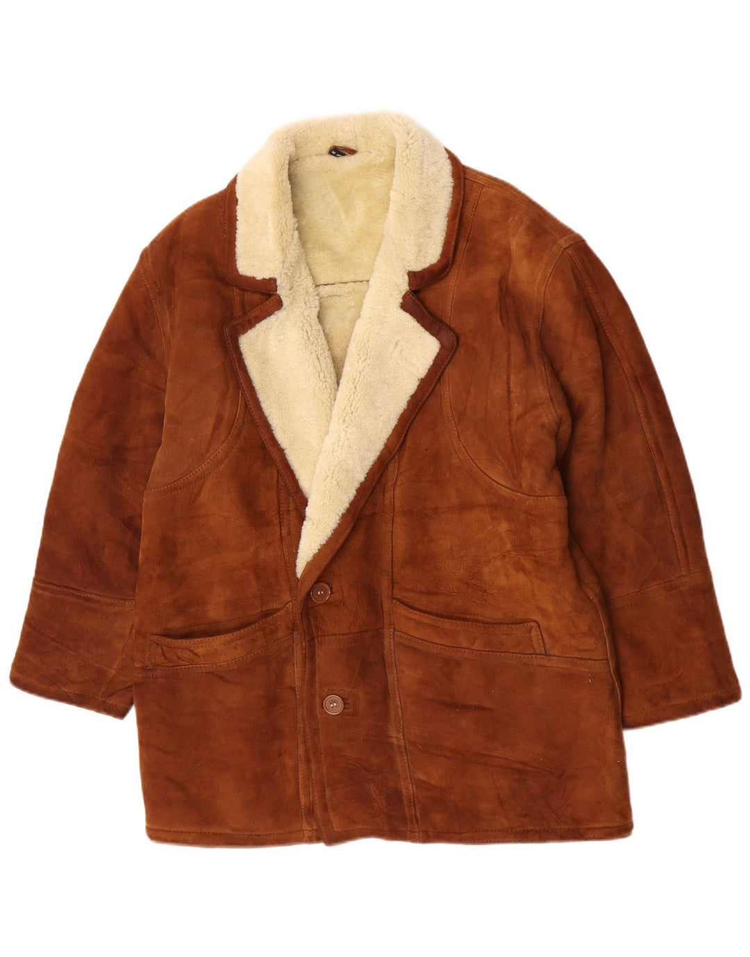 Giacca in shearling vintage da uomo UK 36 piccola marrone