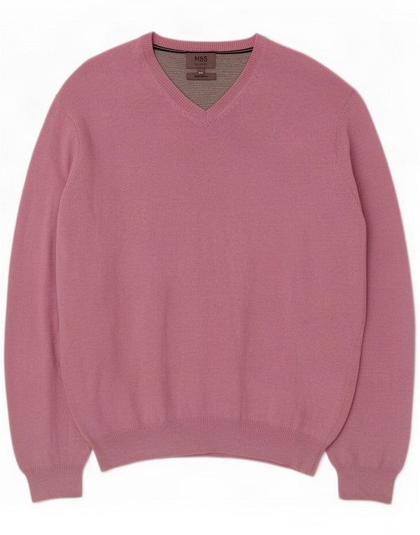 Marks & Spencer Maglione da uomo con scollo a V 2XL Cotone rosa