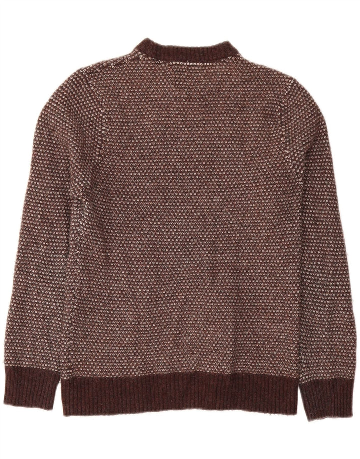 Maglione maglione girocollo da donna White Stuff UK 14 Lana d'agnello marrone grande
