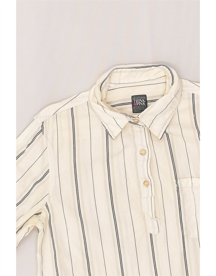 THINK PINK Womens 1/2 Sleeve Pullover Shirt UK 14 Large Beige Striped | Vintage Think Pink | Thrift | Second-Hand Think Pink | Used Clothing | Messina Hembry 