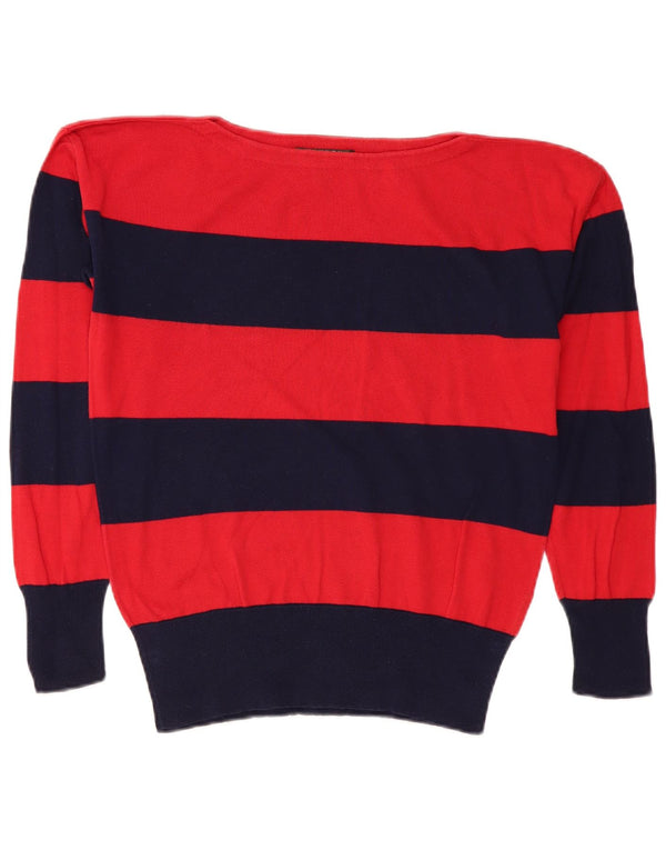 Maglione maglione con scollo a barca da donna Ralph Lauren UK 14 medio a righe blu navy