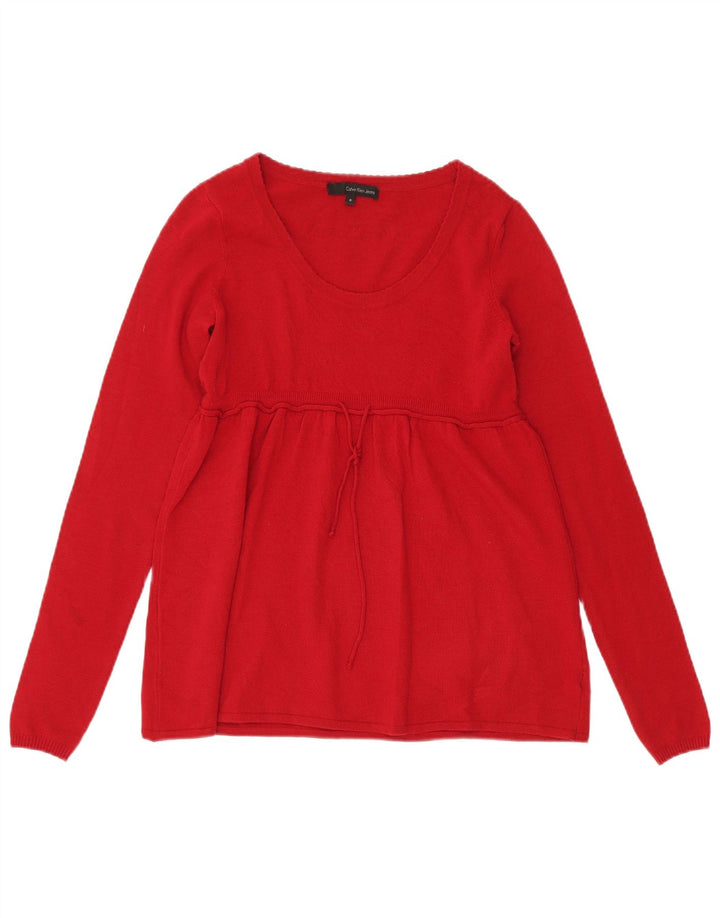 CALVIN KLEIN JEANS Maglione da donna con scollo a barca con grafica UK 10 piccolo rosso