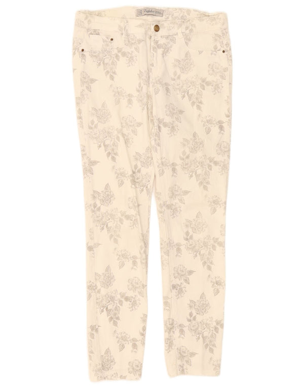 Pantaloni casual slim Trafaluc da donna Zara EU 38 Small W28 L27 Bianco floreale