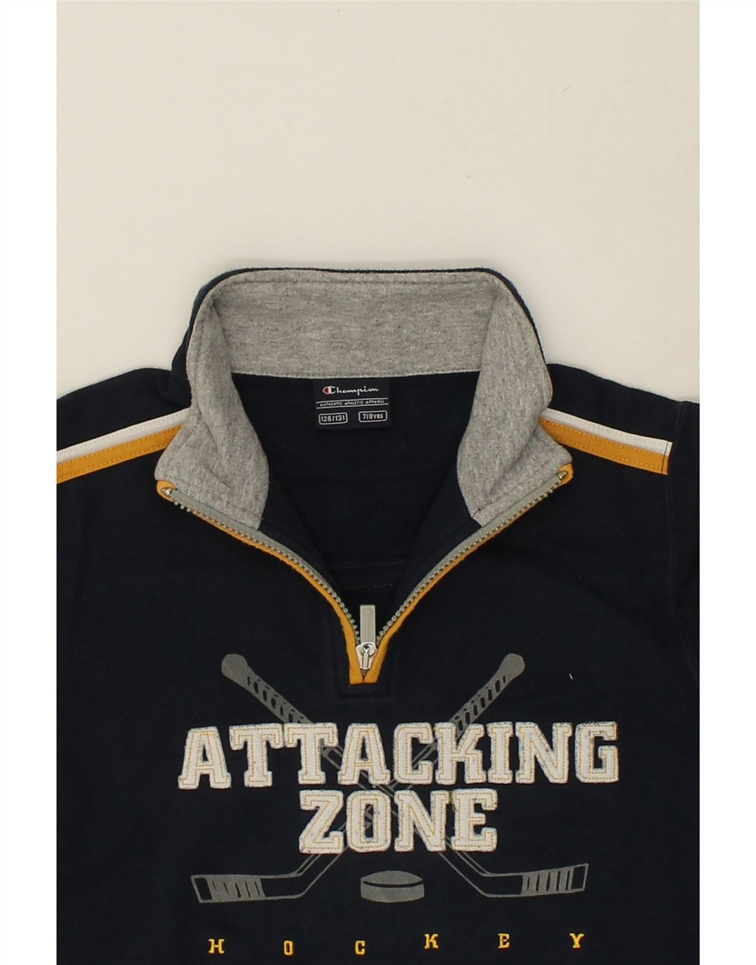 CHAMPION Boys Graphic Zip Neck Sweatshirt Jumper 7-8 Years Navy Blue | Vintage Champion | Thrift | Second-Hand Champion | Used Clothing | Messina Hembry 