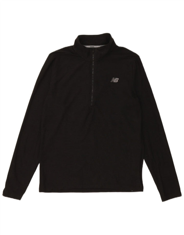 Maglia da ginnastica da uomo New Balance con zip e collo, media, nera screziata
