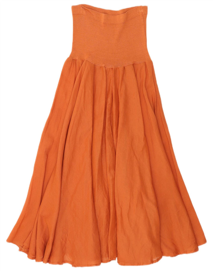 Abito vintage da donna senza spalline UK 12 Lana arancione medio