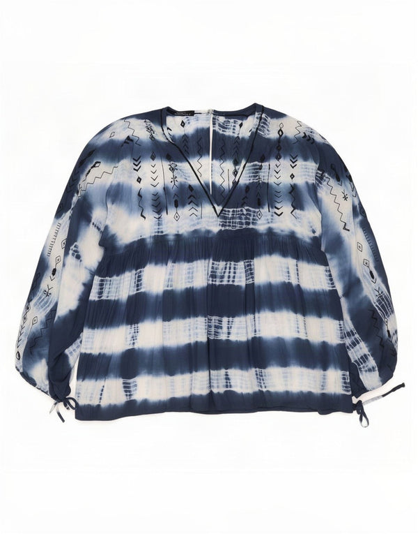 Camicetta a maniche lunghe da donna vintage taglia superiore 1 UK18 XL blu navy tie dye