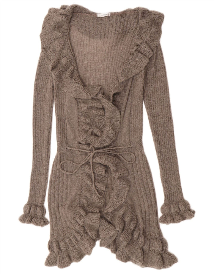 Maglione cardigan sul davanti con volant lungo da donna Northland UK 8 piccolo grigio