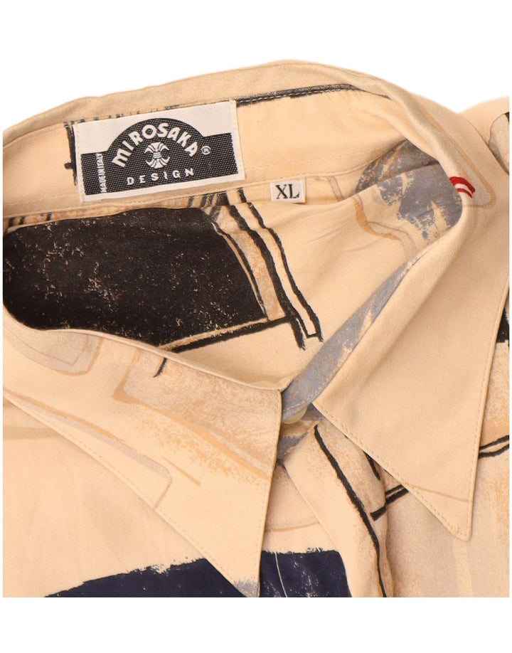 Camicia vintage da uomo XL in viscosa geometrica beige