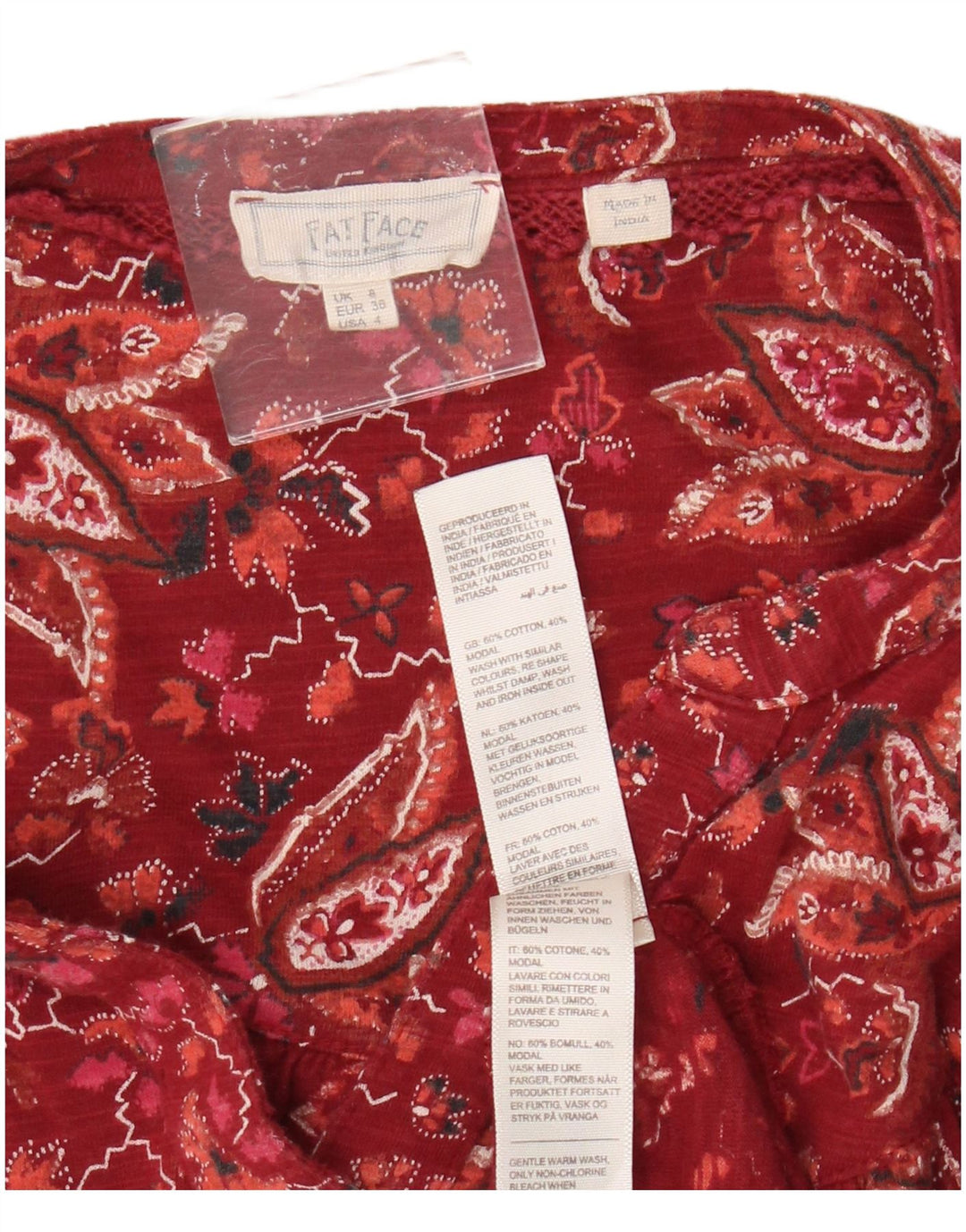 Camicia oversize da donna Fat Face Camicetta UK 8 Piccolo cotone floreale rosso