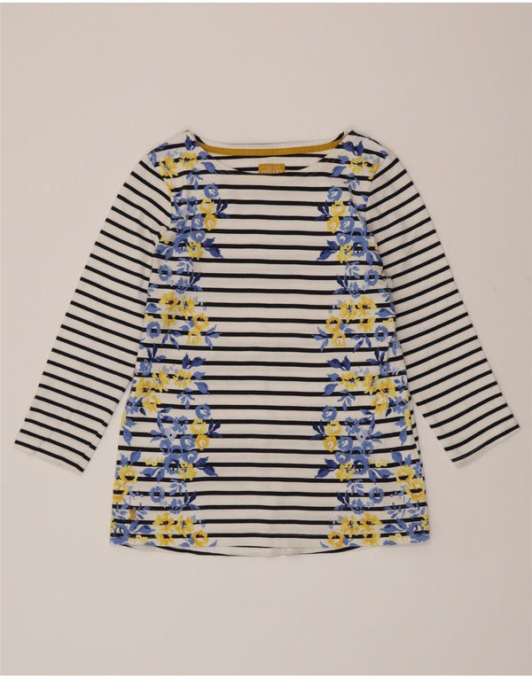 JOULES Top da donna a maniche lunghe UK 10 piccolo cotone a righe bianche