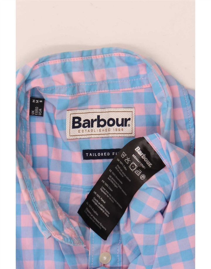 Camicia Barbour da uomo a maniche corte su misura in cotone a quadretti blu medio