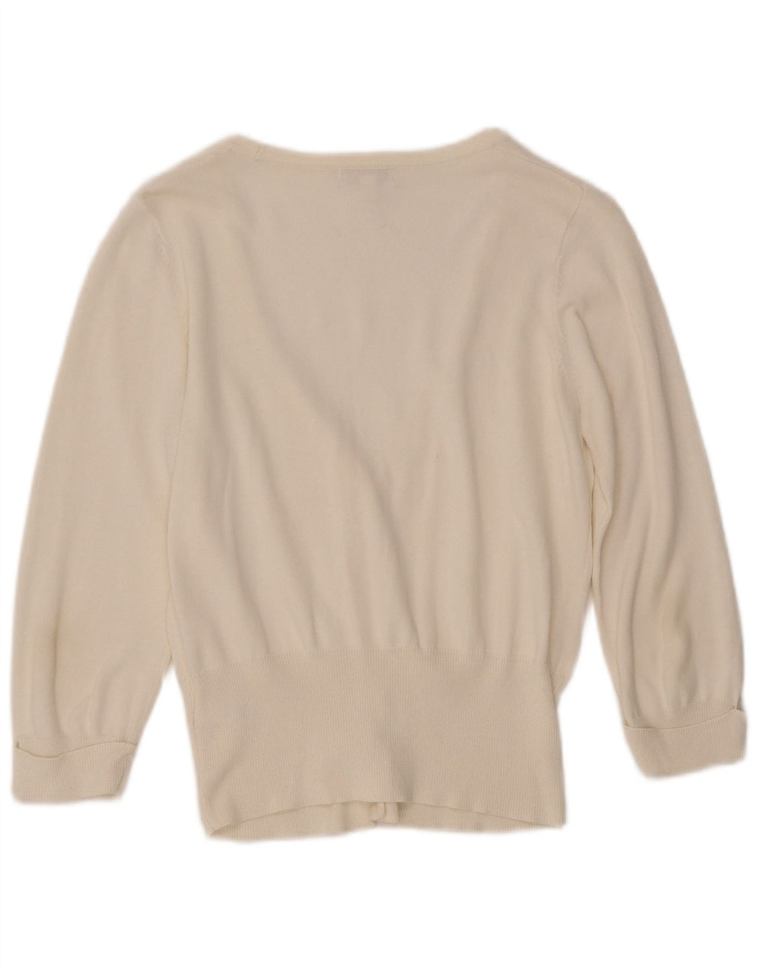 MONSOON Maglione cardigan con maniche a 3/4 da donna UK 12 Cotone bianco medio