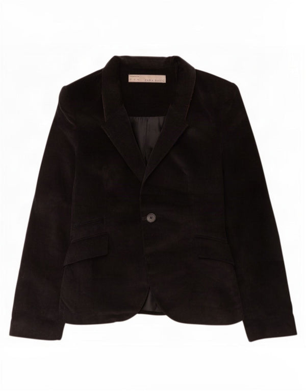 Giacca blazer da donna in velluto a coste a 1 bottone Zara UK 12 cotone nero medio