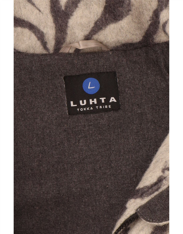 Cappotto imbottito con cappuccio da donna Luhta UK 12 Lana con stampa animalier grigio medio