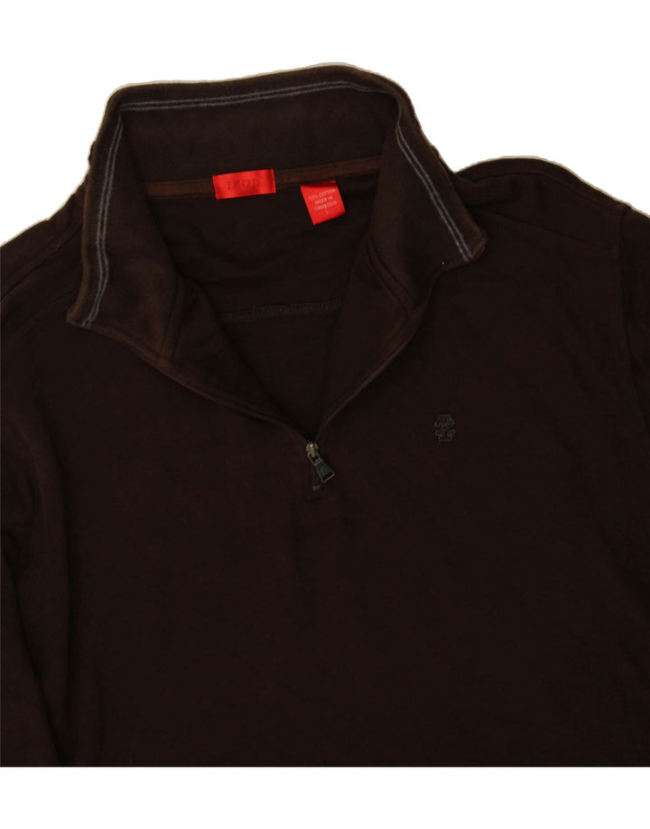 IZOD Mens Zip Neck Jumper Sweater Large Brown Cotton Vintage Izod and Second-Hand Izod from Messina Hembry 