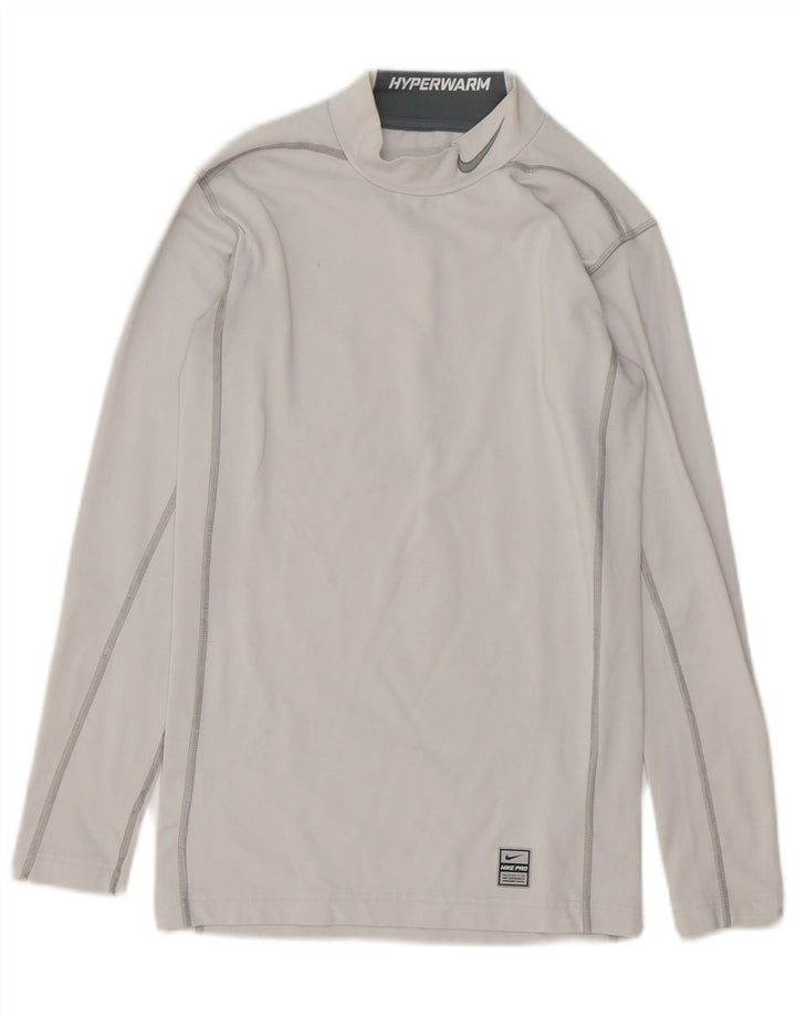 Top Nike Dri Fit Graphic da uomo a maniche lunghe, piccolo, in poliestere grigio