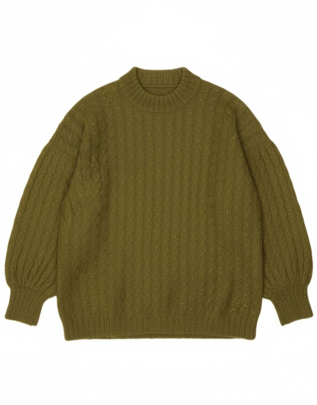 Maglione maglione vintage da donna con collo dolcevita UK 14 grande kaki