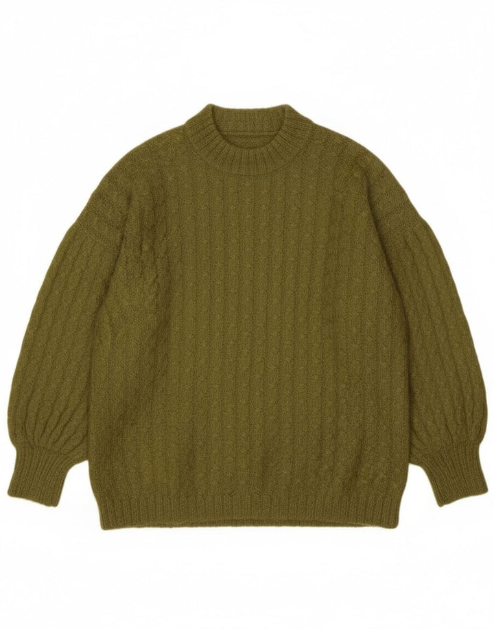 Maglione maglione vintage da donna con collo dolcevita UK 14 grande kaki