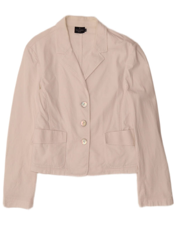 Giacca Blazer 3 Bottoni Donna Trussardi Jeans IT 44 Cotone Medio Bianco