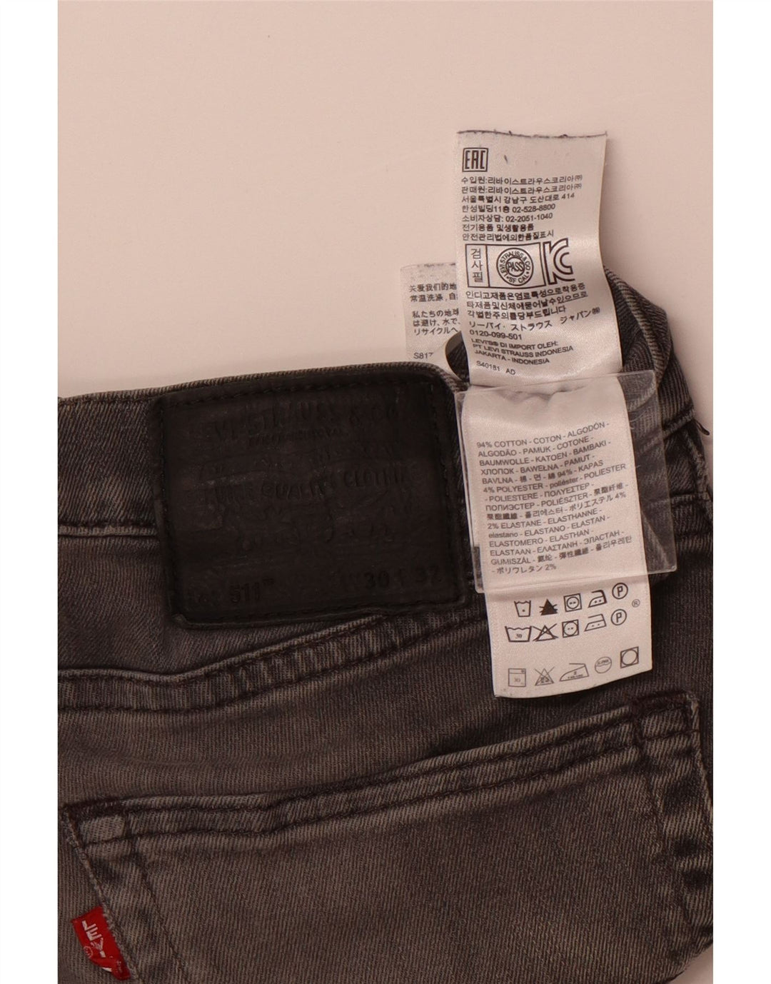 Jeans Levi's Uomo 511 Slim W30 L32 Cotone Grigio