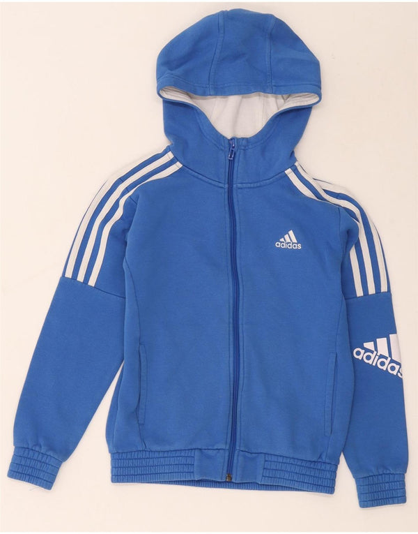 Felpa con cappuccio con zip grafica Adidas da ragazzo 9-10 anni in cotone blu
