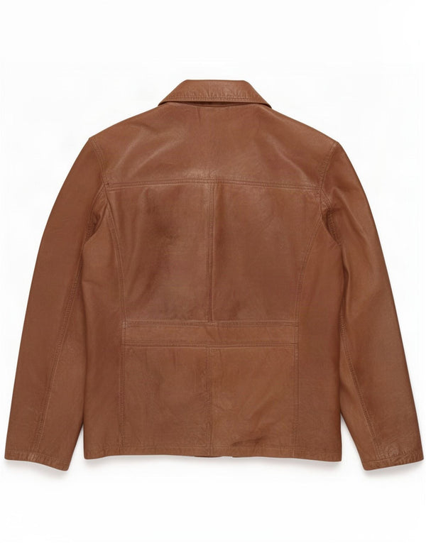Giacca blazer in pelle vintage da uomo a 2 bottoni UK 40 grande marrone