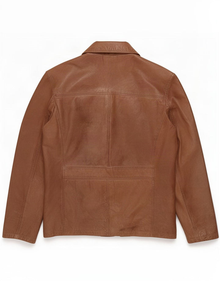 Giacca blazer in pelle vintage da uomo a 2 bottoni UK 40 grande marrone