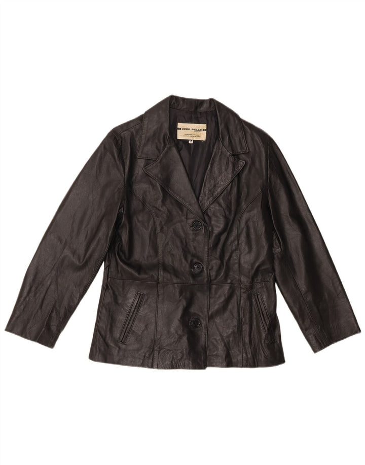 VINTAGE Womens Leather Jacket IT 46 Large Black Leather