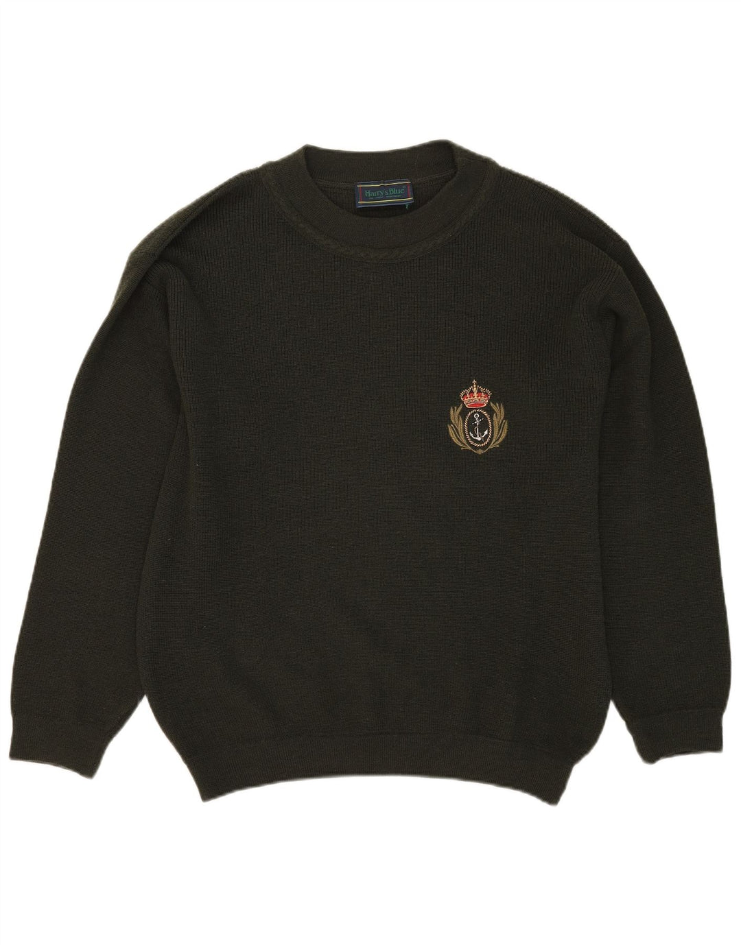 Maglione maglione girocollo da uomo VINTAGE grande lana kaki