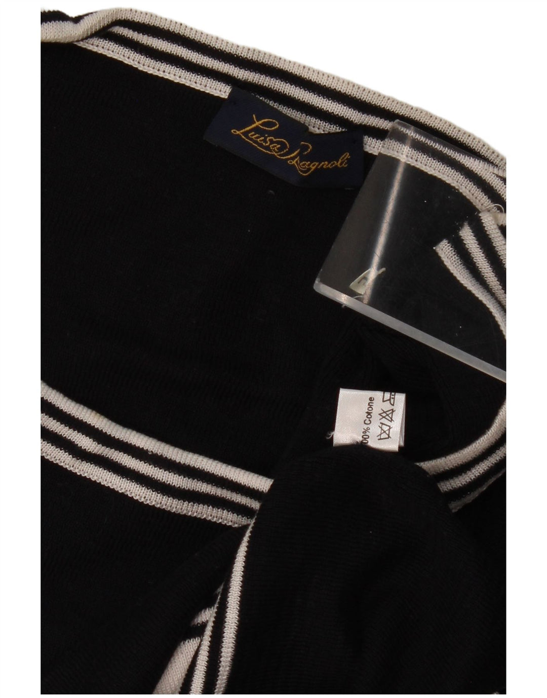 LUISA SPAGNOLI Maglione da donna con scollo a barca con grafica UK 14 Large Nero