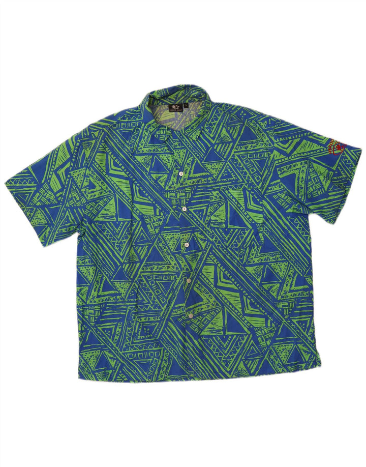 Camicia a maniche corte da uomo VINTAGE grande poliestere geometrico blu