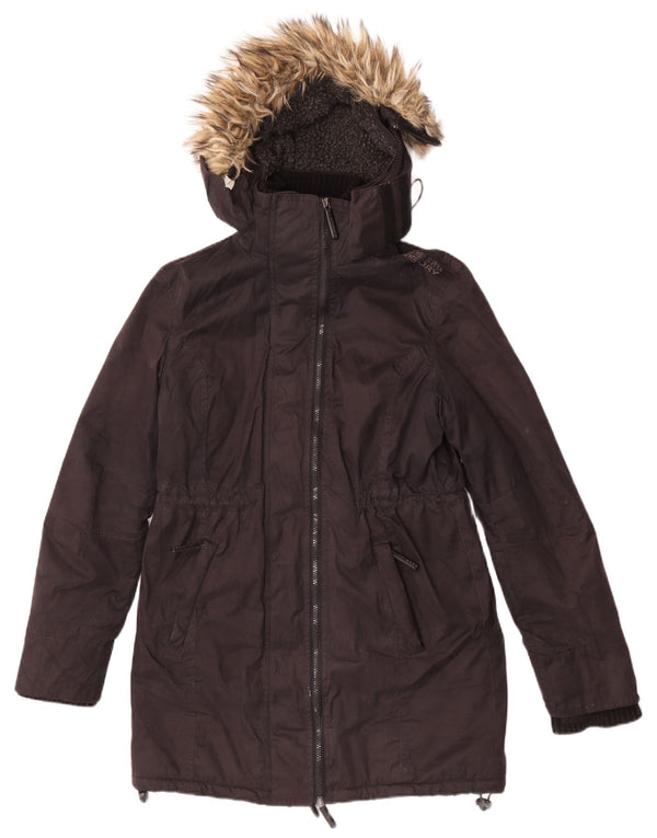 Parka da donna con cappuccio grafico Superdry UK 16 grande cotone nero