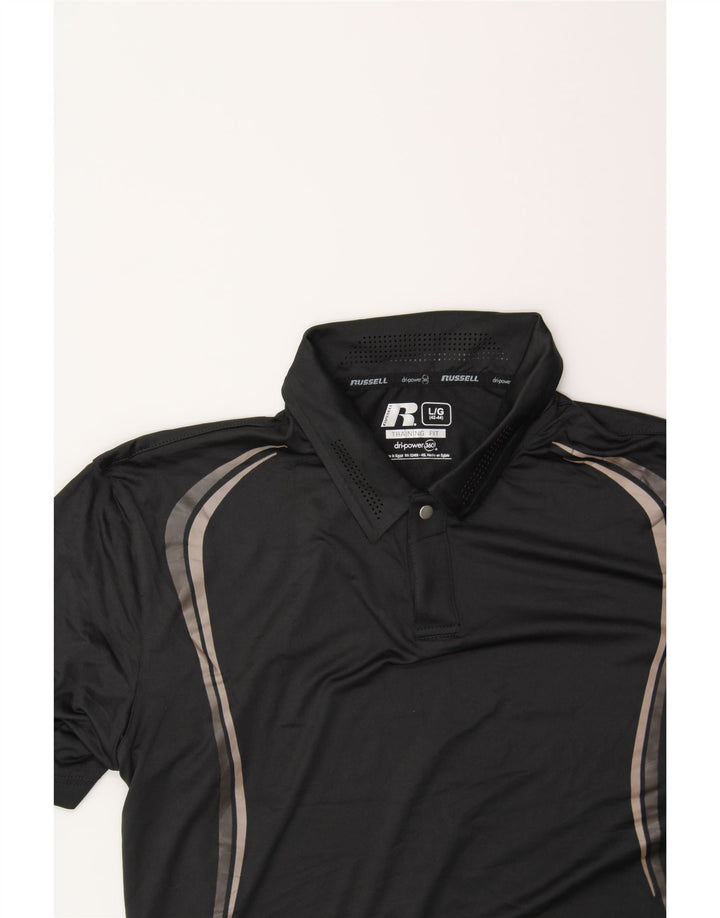 RUSSELL ATHLETIC Mens Dri-Power Polo Shirt Large Black Polyester Vintage Russell Athletic and Second-Hand Russell Athletic from Messina Hembry 