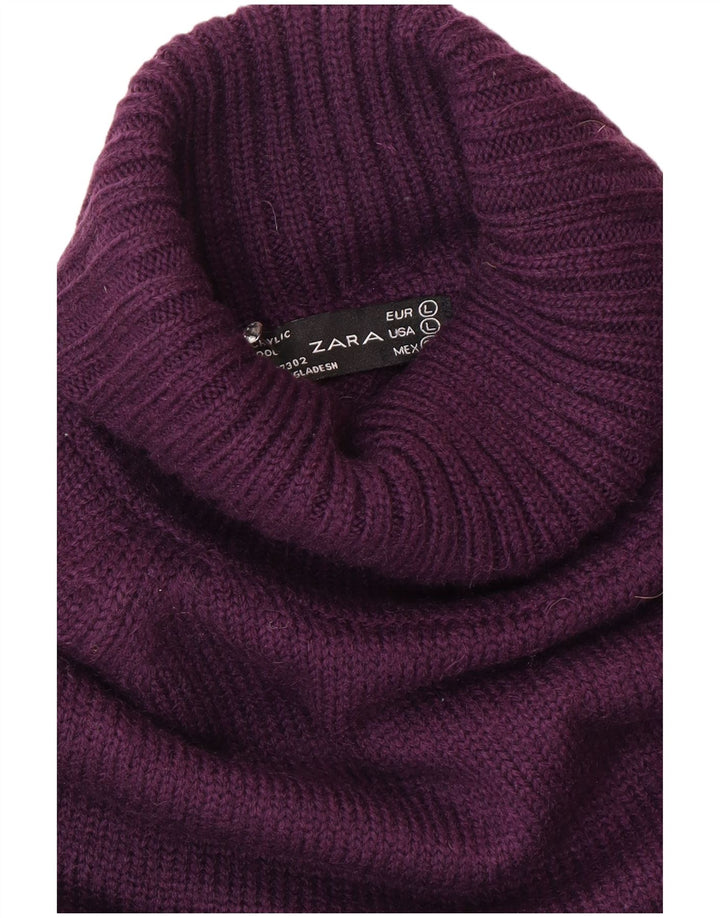 Maglione maglione a collo alto da donna Zara UK 14 grande viola poliacrilico