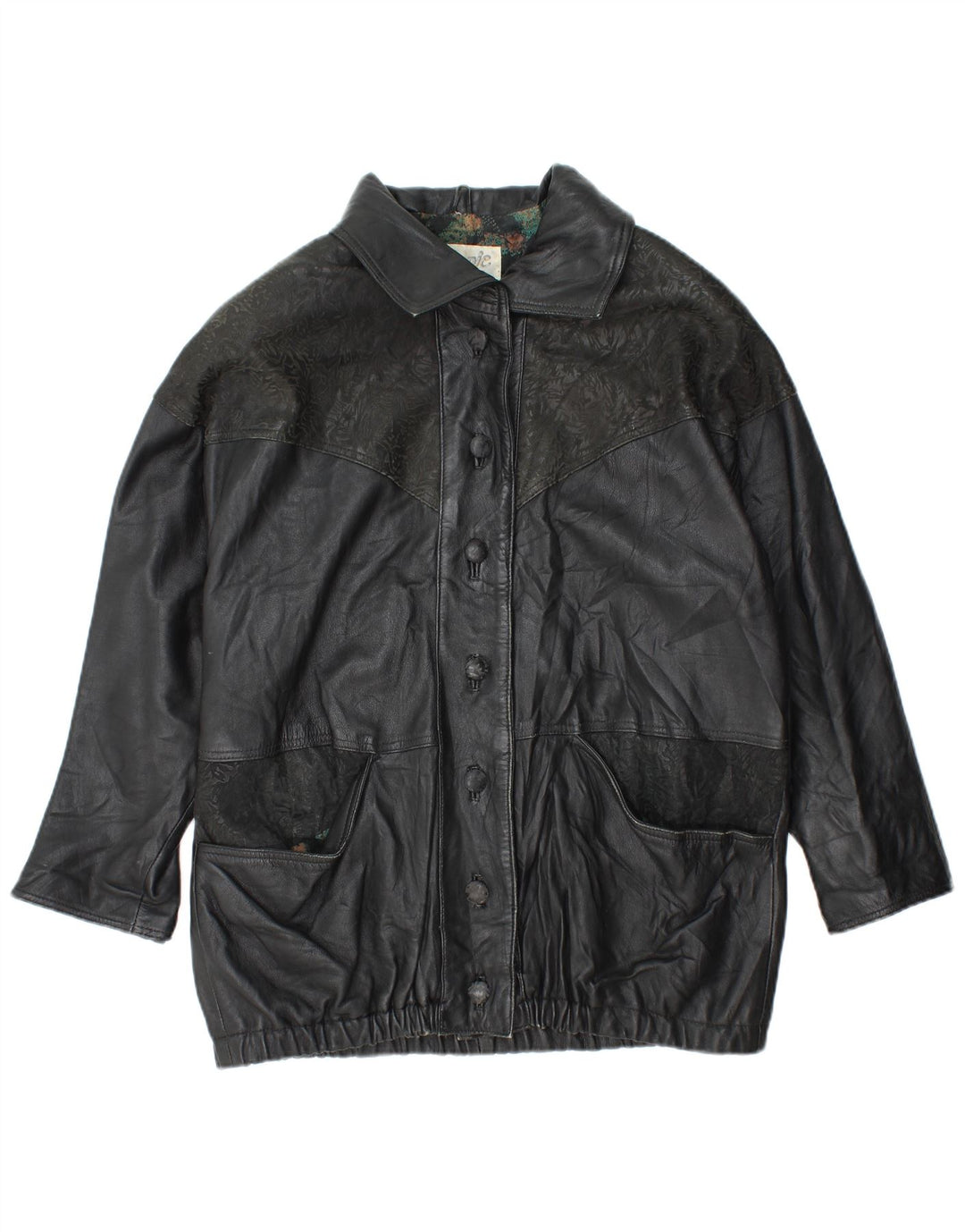 Giacca in pelle oversize da donna YUPPIE UK 18 XL Nera floreale