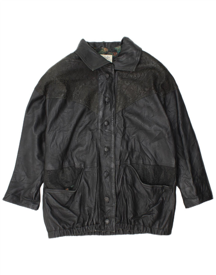 Giacca in pelle oversize da donna YUPPIE UK 18 XL Nera floreale