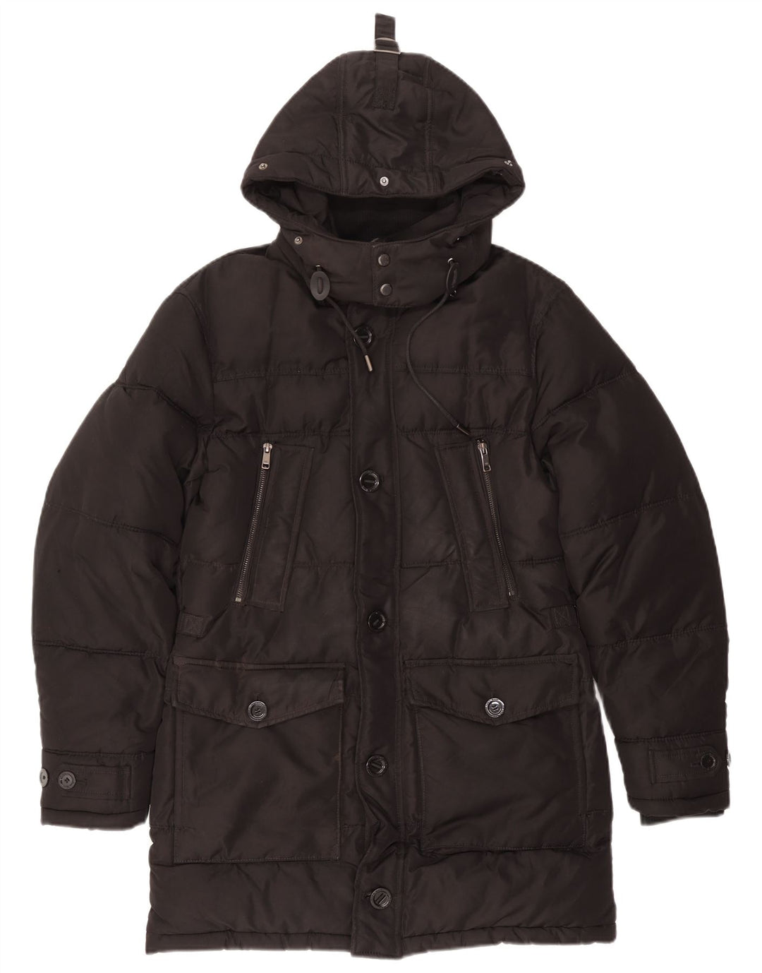 Cappotto imbottito con cappuccio da uomo Zara UK 36 piccolo poliestere nero