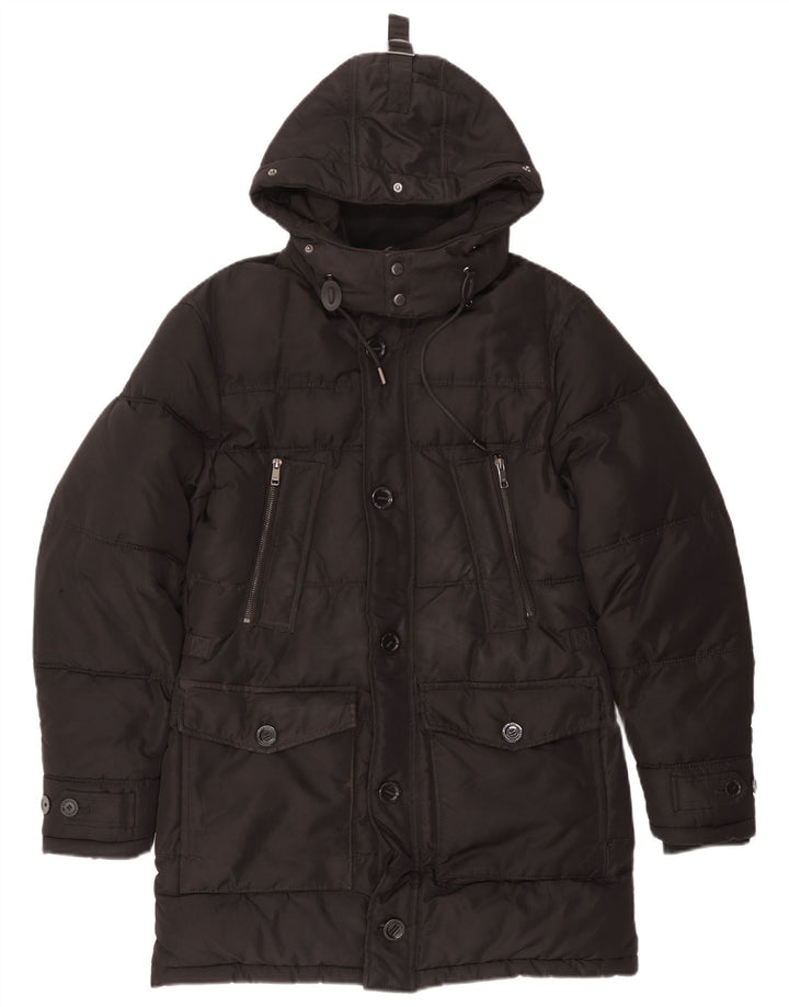 Cappotto imbottito con cappuccio da uomo Zara UK 36 piccolo poliestere nero