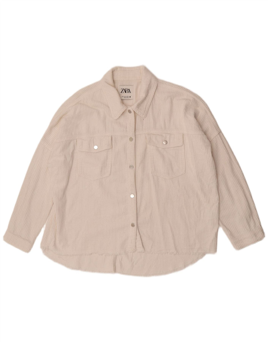 Camicia da donna oversize in velluto a coste Zara UK 14 cotone bianco medio