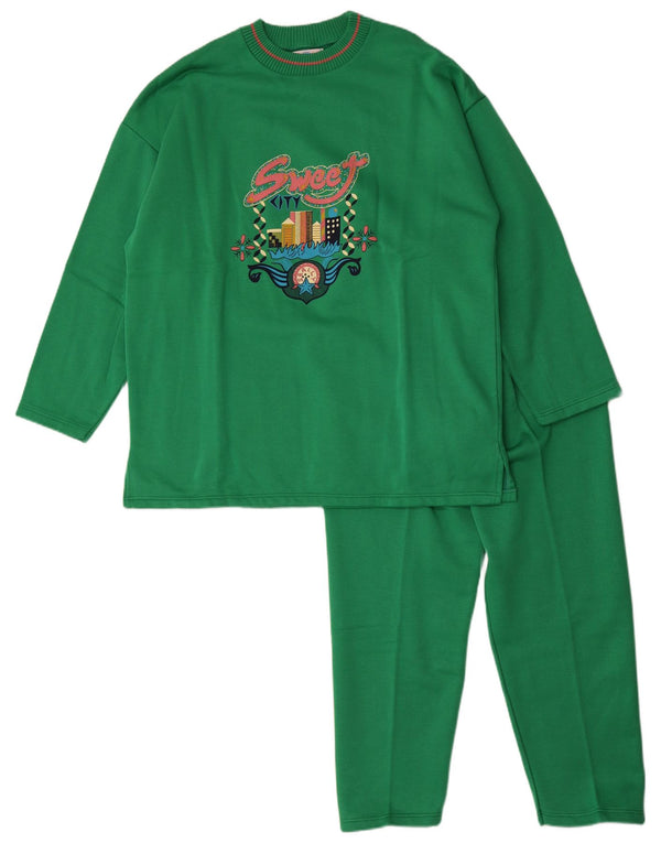 Vintage Womens Graphic Full Tracksuit UK 18 XL Green Cotton