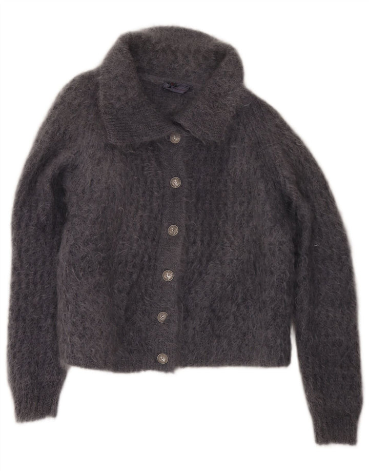 Maglione cardigan da donna vintage UK 14 grande grigio