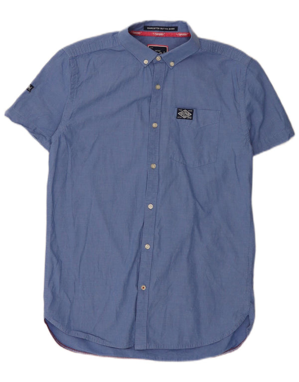 Camicia a maniche corte da uomo Superdry in cotone blu medio