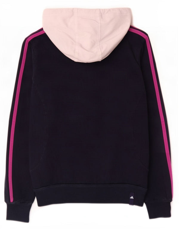 Maglione con cappuccio e zip da donna Adidas UK 12 cotone color block medio blu navy