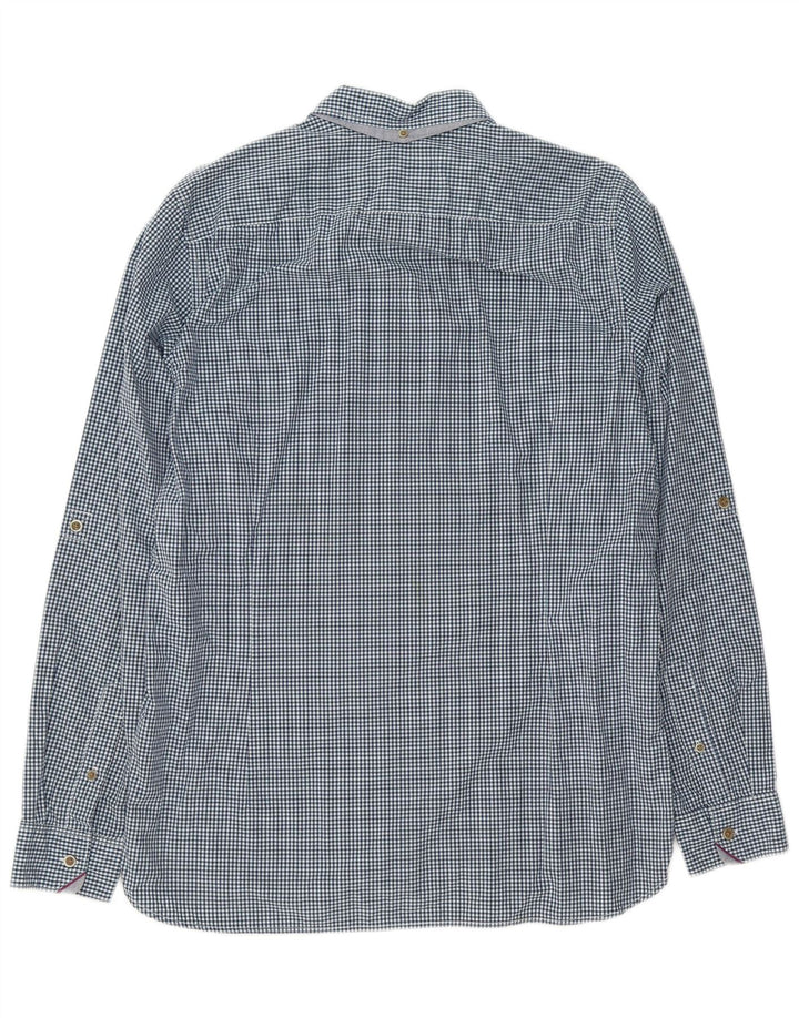 TED BAKER Mens Shirt Size 4 Large Navy Blue Gingham Cotton