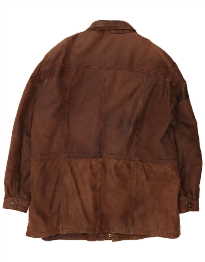 VINTAGE Mens Leather Coat IT 54 2XL Brown Leather Vintage Vintage and Second-Hand Vintage from Messina Hembry 