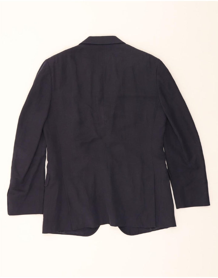 AQUASCUTUM Mens 3 Button Blazer Jacket IT 48 Medium Navy Blue Linen Vintage Aquascutum and Second-Hand Aquascutum from Messina Hembry 